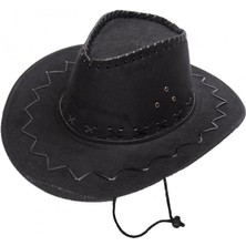 Pilelistore Bağcıklı Çocuk Boy Nubuk Süet Kovboy Şapkası Siyah Renk
