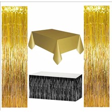 Zenviva Gold Masa Örtüsü, Siyah Masa Eteği, 2 Adet Gold Arka Fon