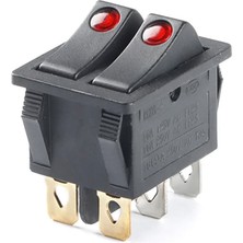 Devremarkt 16A 250V On / Off 6 Pin LED Işıklı Çift Anahtar Latch Tip Buton Yüksek Akım Kcd3-2 Double Switch