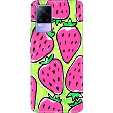 Egstech Vivo V21 Kılıf 6.44 Inc Desenli Silikon Esnek Uyumlu Kapak Çilek