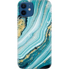 Egstech Apple iPhone 12 Kılıf Renkli Baskılı Silikon Simli Taş