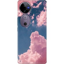 Egstech Vivo V40 Kılıf Desenli Temalı Esnek Silikon Pembe Bulut