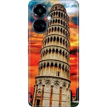 Egstech Tecno Camon 19 Pro Kılıf Renkli Temalı (CI8N) Uyumlu Silikon Pizza Kulesi