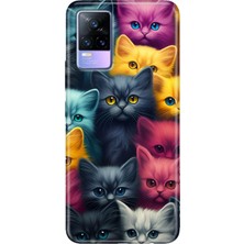Egstech Vivo V21 Kılıf Resimli Desenli Silikon Esnek Uyumlu Kapak Kedi Ordusu