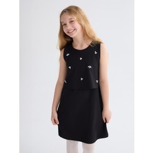 Lc Waikiki Yeni Sezon Bisiklet Yaka Taşlı Kız Çocuk Elbise