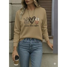 Arben Boutique Kadın Uzun Kollu Bisiklet Yaka Kalp Desenli Viskon Iki Iplik Bluz