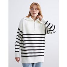 Lc Waikiki Yeni Sezon Dik Yaka Çizgili Kadın Triko Tunik