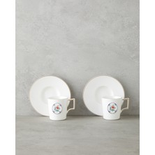 English Home Charmed Bloom Porselen 4 Parça 2 Kişilik Double Kahve Fincan Takımı 155 ml Beyaz-Gold
