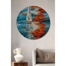 Teona Ahşap Denizdeki Yelkenci Yağlı Boya Görünümlü Ahşap Dekoratif Tablo Yuvarlak Tablo