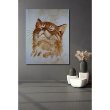 Teona Ahşap Kahve Sulu Boya Görünümlü Kedi Sanat Eseri Ahşap Dekoratif Tablo Dikdörtgen Tablo