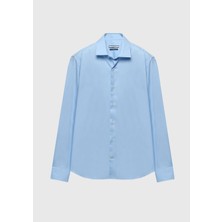 Ramsey Mavi Regular Fit Dokuma Klasik %100 Pamuk Gömlek