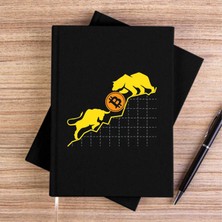 Zepplin Giyim Bitcoin Kripto Para Ayı ve Boğa Siyah Kanvas Defter Çizgisiz