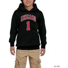 Zepplin Giyim Chicago Derrick Rose Siyah Çocuk Kapşonlu Sweatshirt