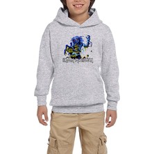 Zepplin Giyim Iron Maiden Sleeve Gri Çocuk Kapşonlu Sweatshirt