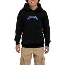 Zepplin Giyim Metallica Logo Blue Siyah Çocuk Kapşonlu Sweatshirt