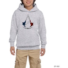 Zepplin Giyim Assassins Creed Logo Color Gri Çocuk Kapşonlu Sweatshirt