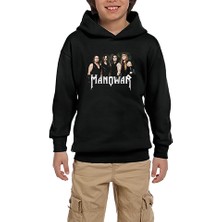 Zepplin Giyim Manowar Group Siyah Çocuk Kapşonlu Sweatshirt