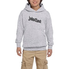 Zepplin Giyim Judas Priest Logo Gri Çocuk Kapşonlu Sweatshirt