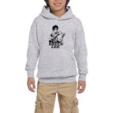 Zepplin Giyim Bruce Lee Portre Gri Çocuk Kapşonlu Sweatshirt
