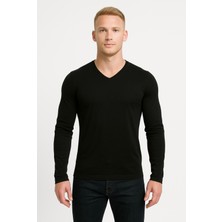 Axxel Erkek Siyah Pamuklu Likralı Süprem Uzun Kollu T-SHIRT-D236