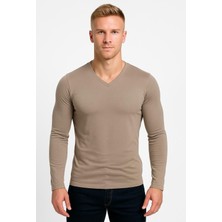 Axxel Erkek Toprak Rengi Pamuklu Likralı Süprem Uzun Kollu T-SHIRT-D236