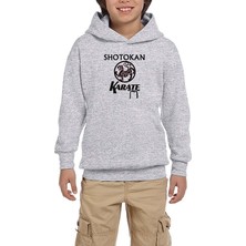 Zepplin Giyim Shotokan Karate Logo Gri Çocuk Kapşonlu Sweatshirt