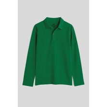 Tommy Life Yeşil Polo Yaka Basic Uzun Kollu Unisex Çocuk T-Shirt - 11170