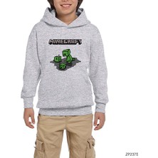 Zepplin Giyim Mine-Craft Creeper And Boxes Gri Çocuk Kapşonlu Sweatshirt