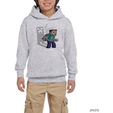 Zepplin Giyim Mine-Craft Creeper Shadow Gri Çocuk Kapşonlu Sweatshirt