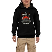 Zepplin Giyim Amerikan Muscle Car Siyah Çocuk Kapşonlu Sweatshirt