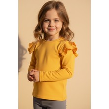 Parla Kids Kız Çocuk Hardal Omuz Fırfırlı Bisiklet Yaka Body Sweatshirt