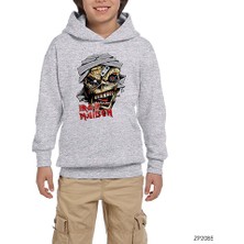 Zepplin Giyim Iron Maiden Skull Cartoon Gri Çocuk Kapşonlu Sweatshirt