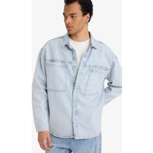 DeFacto %100 Pamuk Oversize Jean Uzun Kollu Gömlek F8312AX25AU