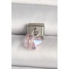 Shopwave 316L Çelik Gümüş Renk Pembe Zirkon Taşlı Kelebek Model Nomination Charm