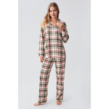 Artış Collection Termal Uzun Kollu Düğmeli Ekose Desenli Esnek Yumuşak Dokulu Pijama Takım 18221