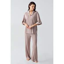 Artış Collection Truvakar Kol Düğmeli Saten Detaylı Esnek Viskoz Pijama Takım 17202