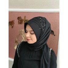 Nuray Hazır Duvak Simli Siyah Zehra Model Hazır Duvak Hazır Şal Hazır Türban
