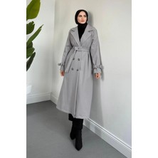 Tesettür Diyarı Maison Astarlı Kemerli Kaşe Tesettür Kaban- Gri