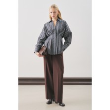 Manuka Pile Detaylı Gömlek Kahve Çizgili