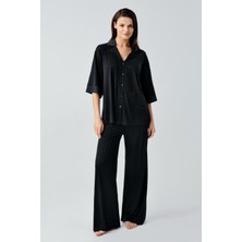 Artış Collection Truvakar Kol Düğmeli Saten Detaylı Esnek Viskoz Pijama Takım 17202