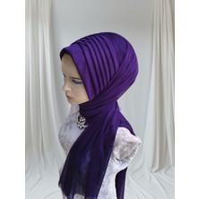 Mor Likralı Kumaş Hazır Duvak Hazır Şal Hazır Türban (Patlıcan Moru)