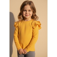 Parla Kids Kız Çocuk Hardal Omuz Fırfırlı Bisiklet Yaka Body Sweatshirt