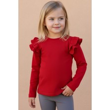 Parla Kids Kız Çocuk Kırmızı Omuz Fırfırlı Bisiklet Yaka Body Sweatshirt