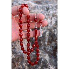 Midyat Nurtaş Gümüş Hareli Koyu Kahverengi Arpa Kesim Kehribar Tesbih 8X11 mm 201024774