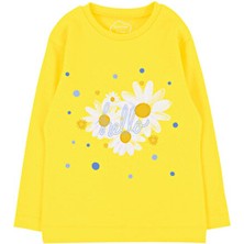 Bubuga Kız Çocuk %100 Pamuk Sarı Renk Papatya Baskılı Uzun Kol Tshirt