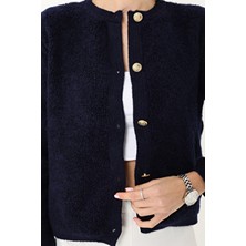 Winter Club Kadın Bisiklet Yaka Gold Düğmeli Teddy Hırka