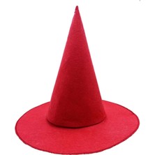 Pilelistore Kırmızı Renk Keçe Cadı Şapkası Yetişkin Çocuk Uyumlu 35X38 cm