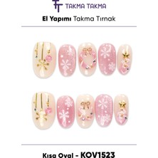 Takma Takma 10'lu Pembe Kısa Oval KOV1523 Tekrar Kullanılabilir El Yapımı Protez Takma Tırnak - Pembe-XS