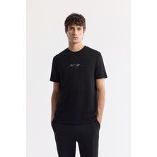 Avva Erkek Siyah Bisiklet Yaka Baskılı Bi-Stretch İnterlok Regular Fit T-Shirt A51Y1006