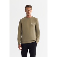AVVA Erkek Vizon Bisiklet Yaka Pamuklu Baskılı Elastan Regular Fit Sweatshirt A42Y1206
